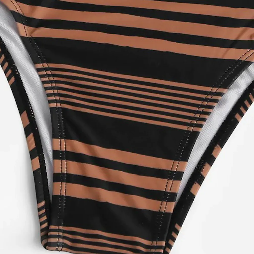 Пикантные Для женщин Винтаж принт полосатое бикини Топ Высокая талия Купальники