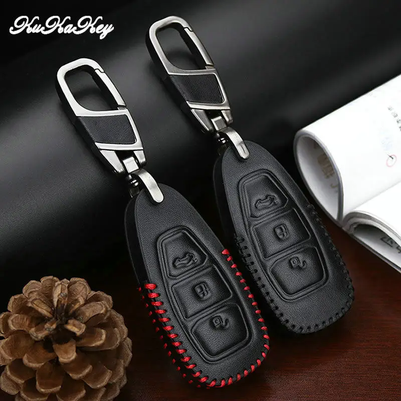 KUKAKEY кожаный чехол для автомобильного ключа Ford Mondeo Fiesta Focus титановый умный пульт