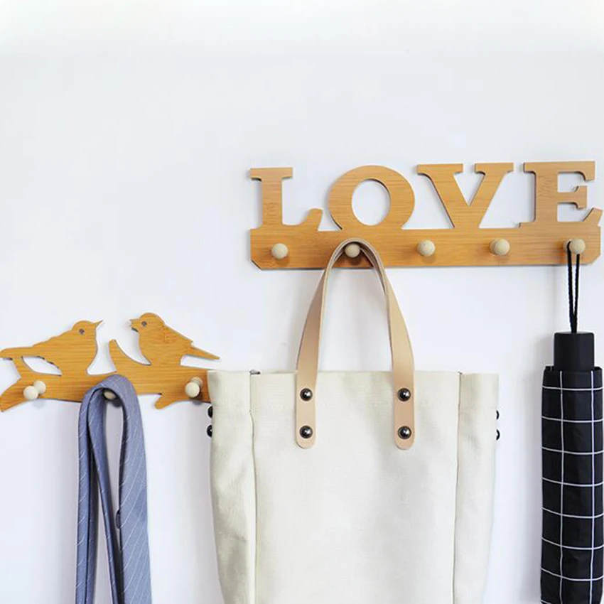 Wooden White LOVE And Bird Hook Robe Key Holder Hat Hanger Wall Home Decoration 3 or 5 hooks Newest | Дом и сад