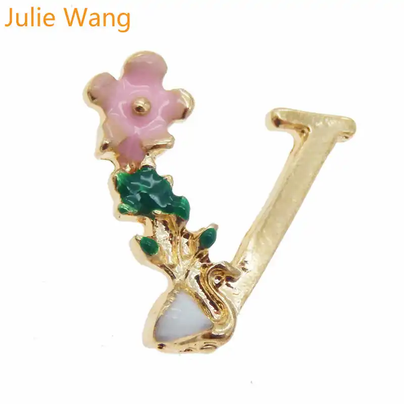 Julie Wang, 6 шт., золотой тон, A-Z, 26 букв, эмаль, красочные афабецы, подвески, ожерелье, подвеска, серьги, сделай сам, аксессуары для изготовления ювелирных изделий - Окраска металла: V