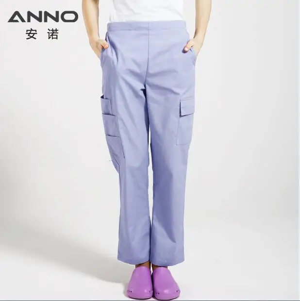 Purple(DanZi) ANNO, многофункциональные рабочие брюки, хлопок, медицинская одежда, Хирургическая Одежда, униформа медсестры для женщин, мужчин, брюки, много карманов, низ - Цвет: Purple(DanZi)