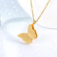 golden stainless steel butterfly necklace cute insect pendant necklace female peng girl child fashion jewelry birthday gift