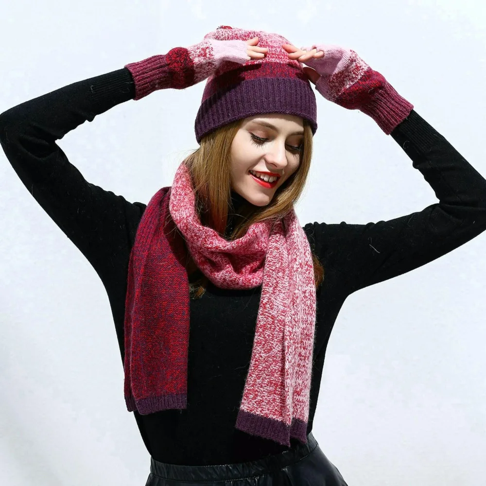 2018 KBB женский шарф шапка набор Красная Вязаная Шерстяная овечья шерсть женские