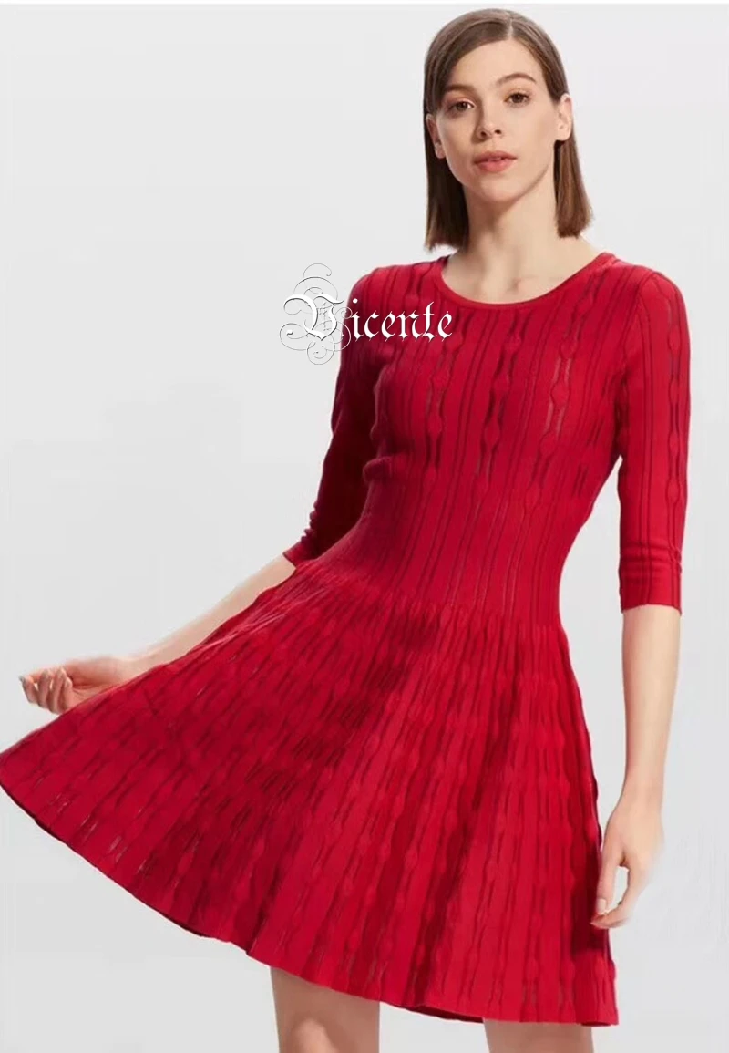 Лидер продаж модное Красное Жаккардовое мини платье трапециевидной формы с