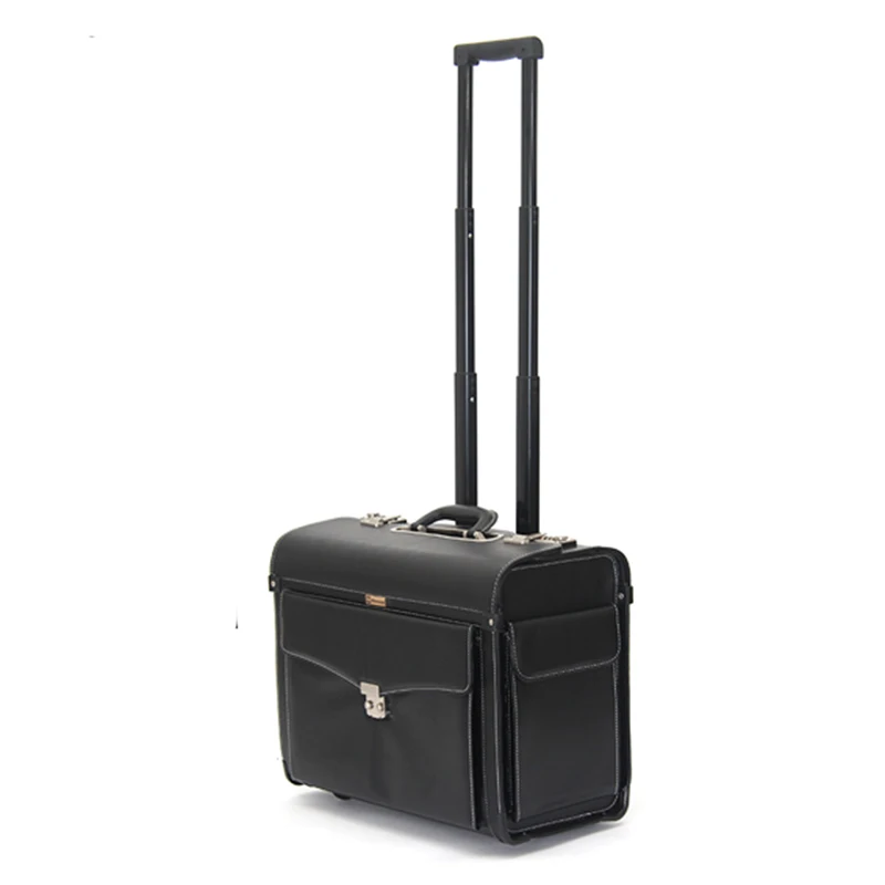Letrend пилот багаж на колесиках 18 дюймов бизнес Carry On Trolley женский чемодан на колесах капитан PU дорожная сумка мужской багажник - Цвет: 18 inch