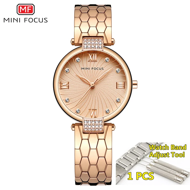 rose-gold-with-tool Minifocus женские роскошные Брендовые Часы горный хрусталь Золотые женские наручные часы водонепроницаемые золотые часы для женщин Relogio Feminino - Цвет: rose-gold-with-tool