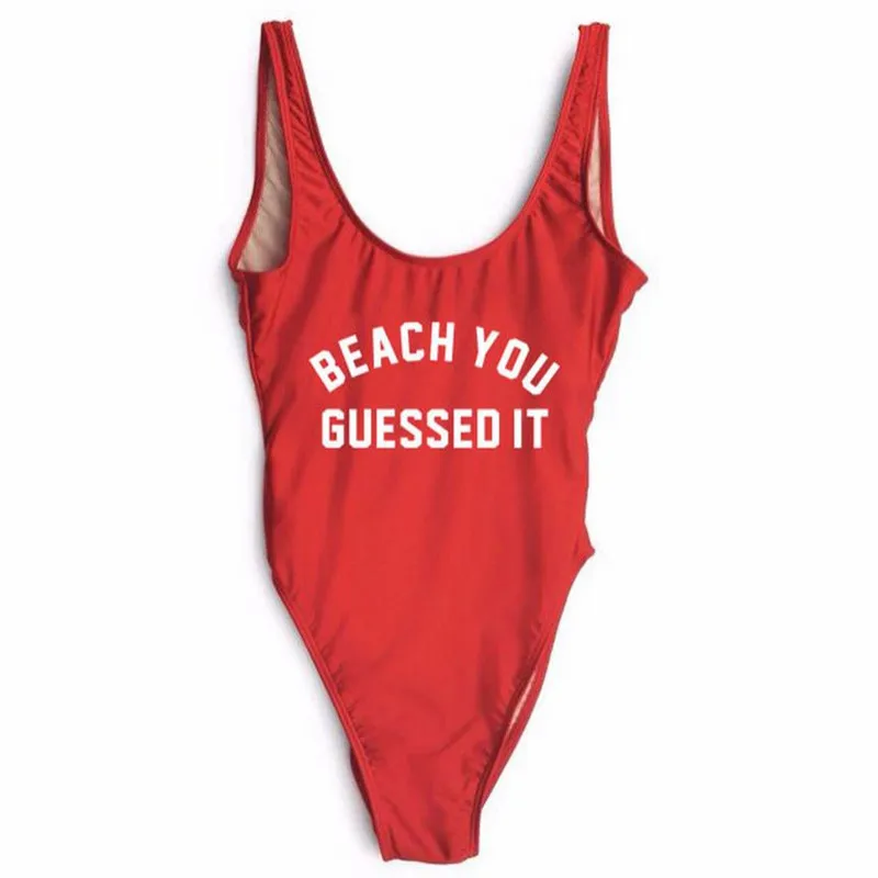 Пляжные Вы угадали забавное бикини буквы женские стринги Цельный купальник