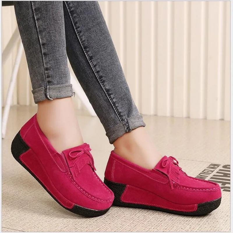 2021 Autumn Winter Women Shoes Ballet Cow Suede Leather Flat Platform Woman Casual Shoes Slip On Women's Loafers Moccasins Shoe