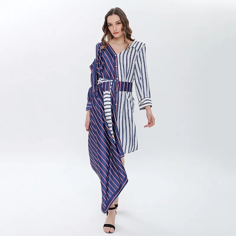 TWOTWINSTYLE рубашка в полоску сексуальное платье женские Лоскутные Повседневные