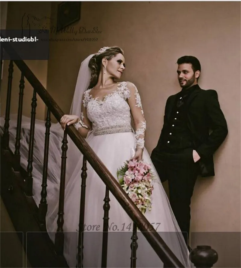 Vestido de Noiva романтичное зимнее свадебное платье с длинными рукавами кружевное