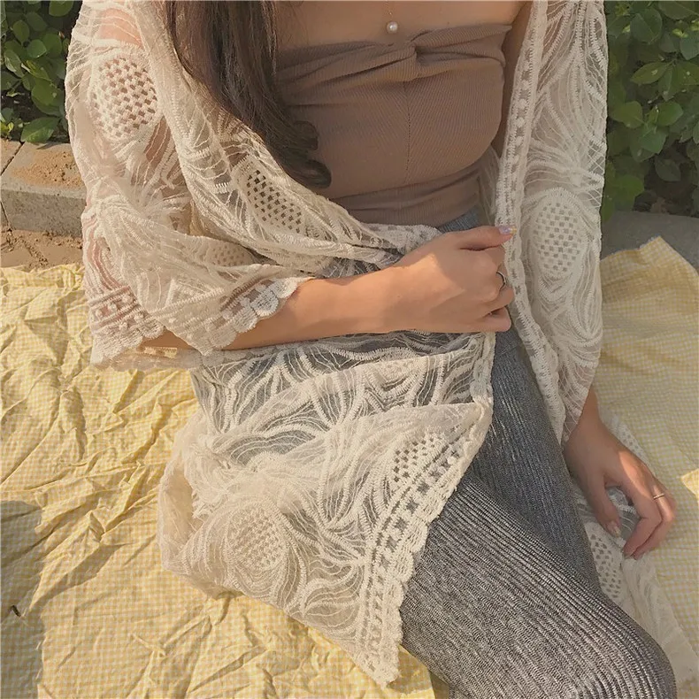 Парео Пляжная накидка цветочное бикини вышивки купальник женский халат De Plage