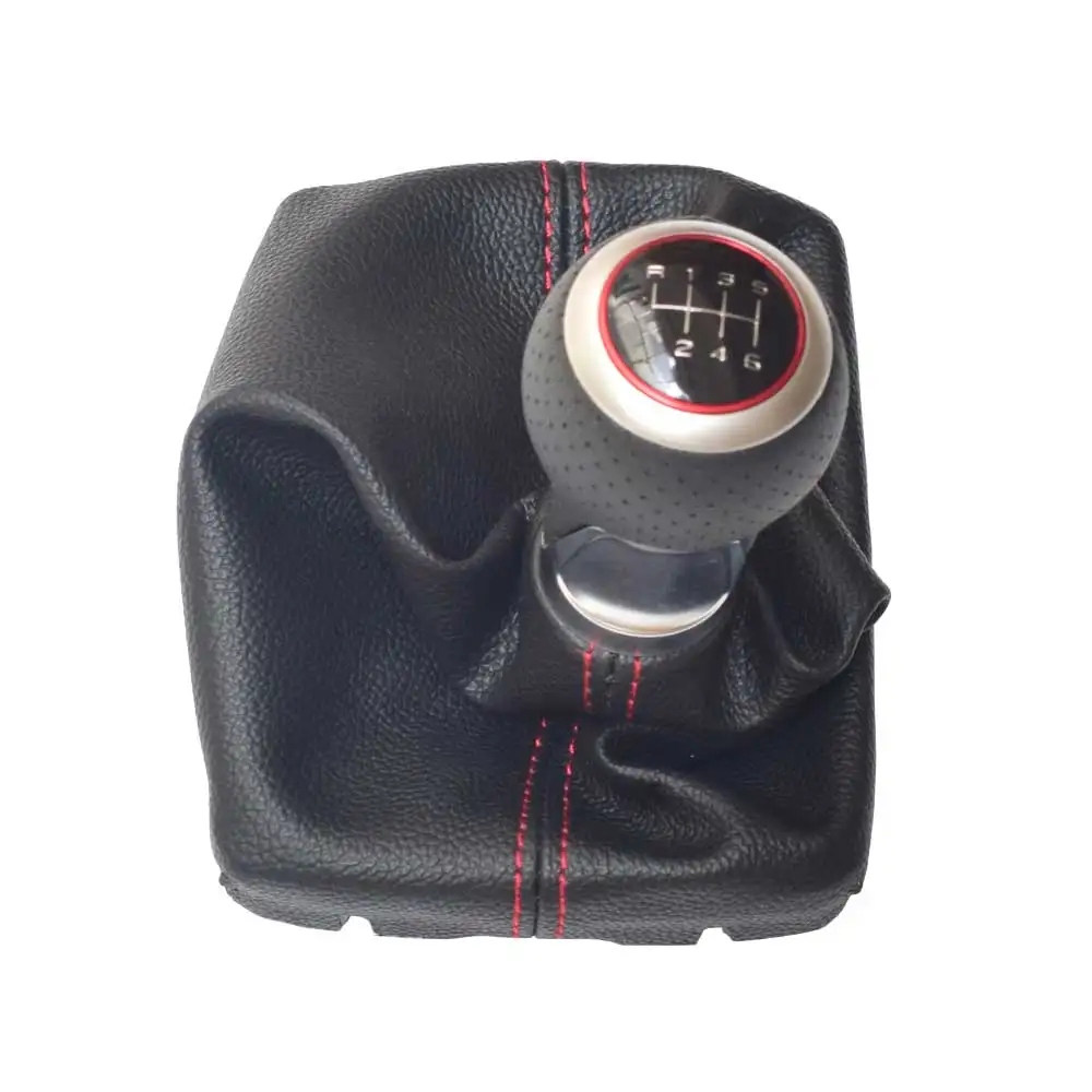 6 Speed with boot 5/6 скоростная кожаная красная ручка переключения передач хромированная красная ручка с кольцом гетры для Audi A4 B8(2008-) Passat CC(2009-2010 - Название цвета: 6 Speed with boot