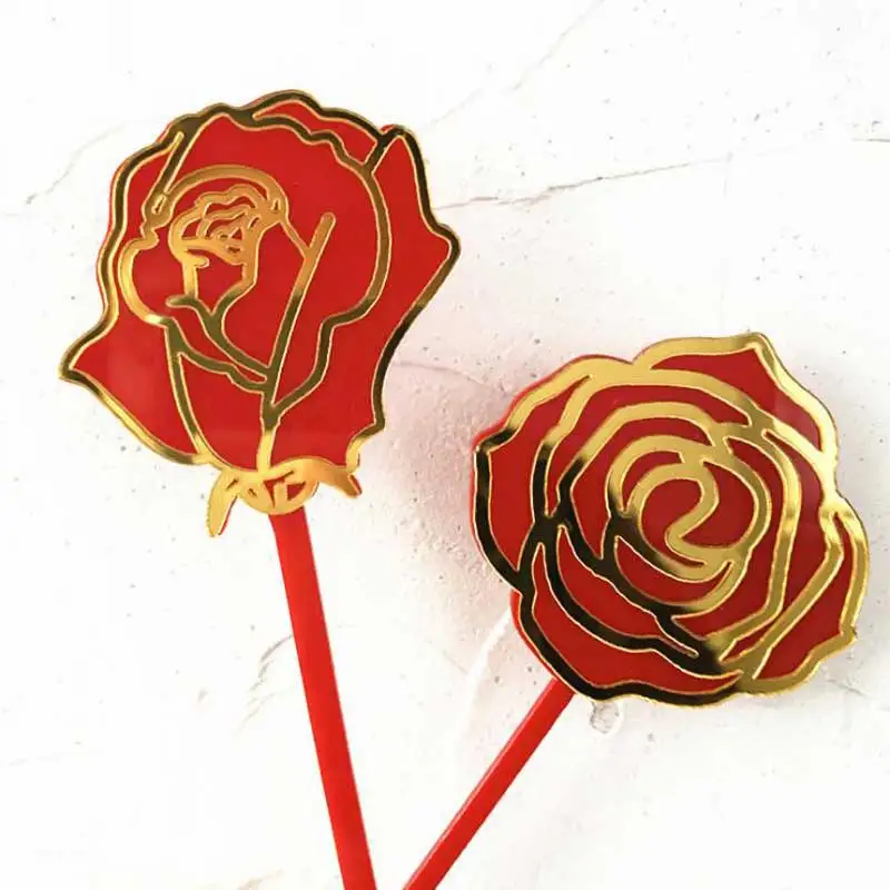 red roses Любовь Свадебный акриловый розы торт Топпер золото красное сердце любовь украшения для кексов для Юбилей Счастливый День святого Валентина пирога - Цвет: red roses