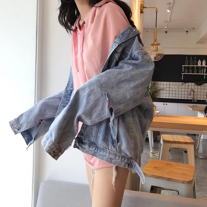 Женский джинсовый бомбер RUGOD винтажный рваный Бомбер с потертостями на рукавах