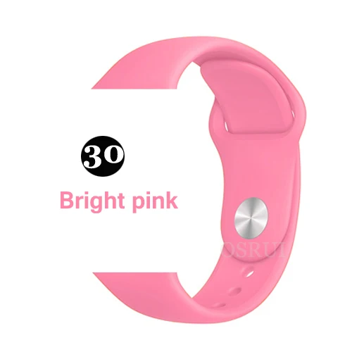 30-Bright pink Ремешок для apple watch correa 42 мм 38 мм iwatch серия 44 мм 40 мм 5 4 3 спортивный силиконовый браслет аксессуары для apple watch - Цвет ремешка: 30-Bright pink