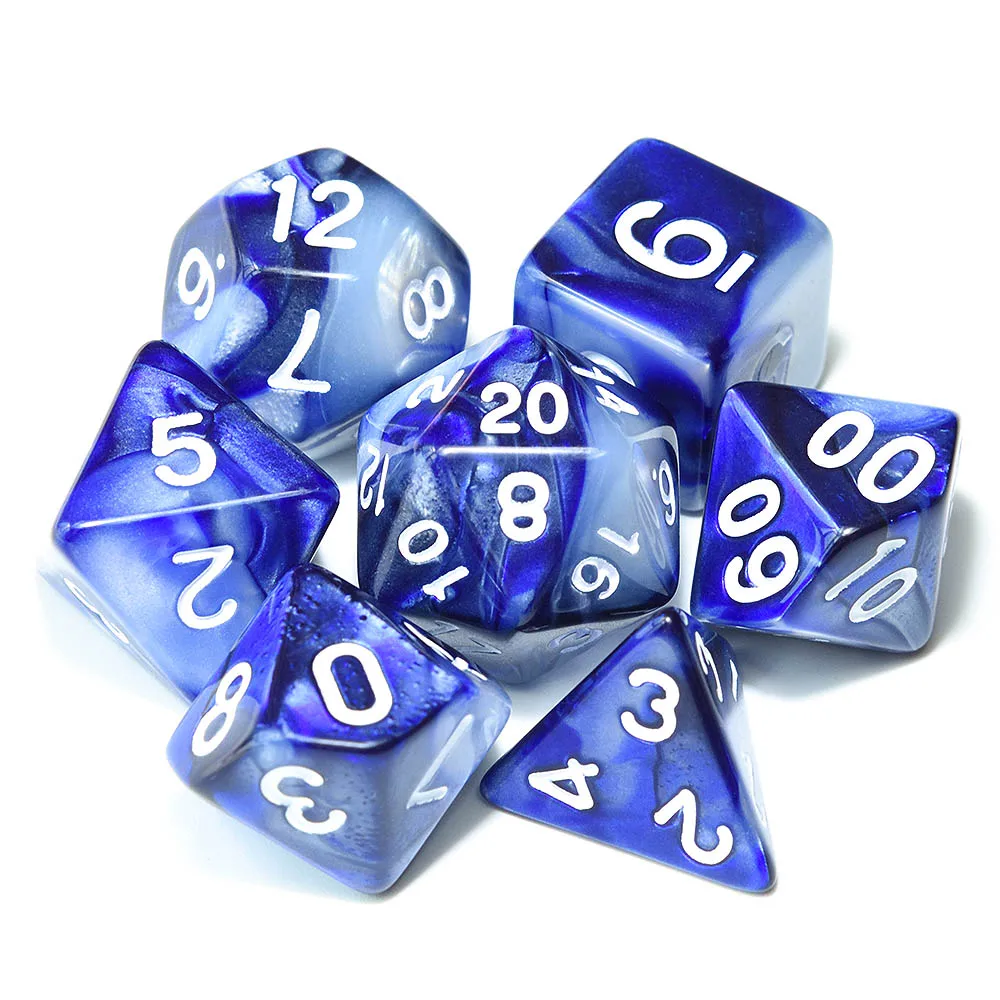 22 Blue White Многогранные DnD смешанные цвета кости 7 шт./компл. для ролевой игры «Подземелья и Драконы настольные игры D4, D6, D8, D10, D%, D12, D20 - Цвет: 22 Blue White