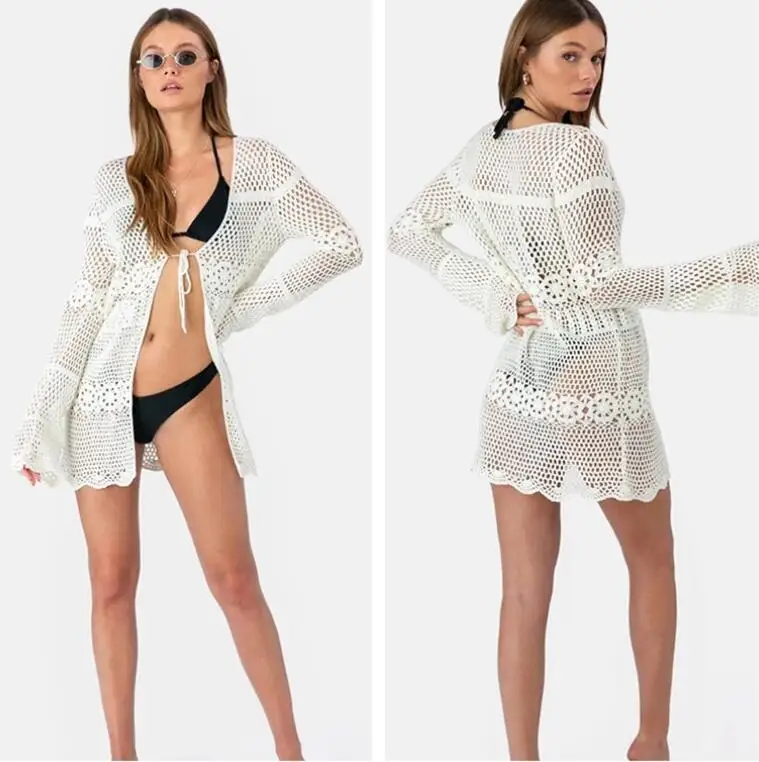 

New Summer Women Bikini Cover Up Hollow Crochet Swimsuit Cover-Ups Bathing Suit Beachwear Tunic Beach Dress Hot