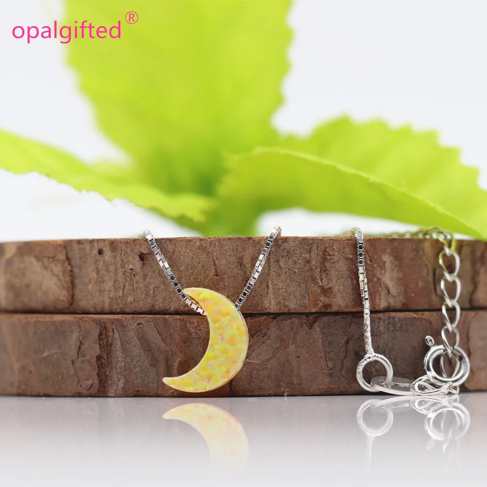 1pc New Fashion Opal Moon Crescent Pendant Necklace With 925 silver For Women Girl Cute Lovely Minimalism Jewelry many colors | Украшения и