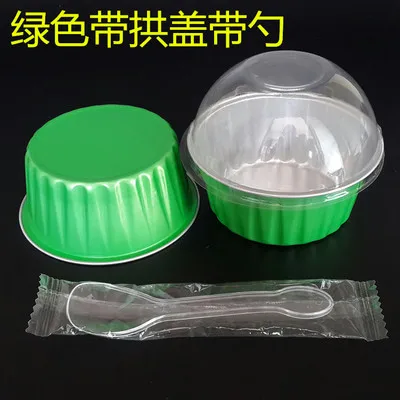 green 100 комплектов, чашки для торта/лунные лотки для торта/коробки для торта из алюминиевой фольги с крышкой, кухонные инструменты - Цвет: green