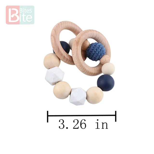 Blue Rattle 1 Набор детских деревянных прорезывателей для зубов, Соска-пустышка, цепочка с зажимом, буковое кольцо для грызунов, детская погремушка для кормления, пищевая игрушка из силиконовых бусин - Цвет: Blue Rattle