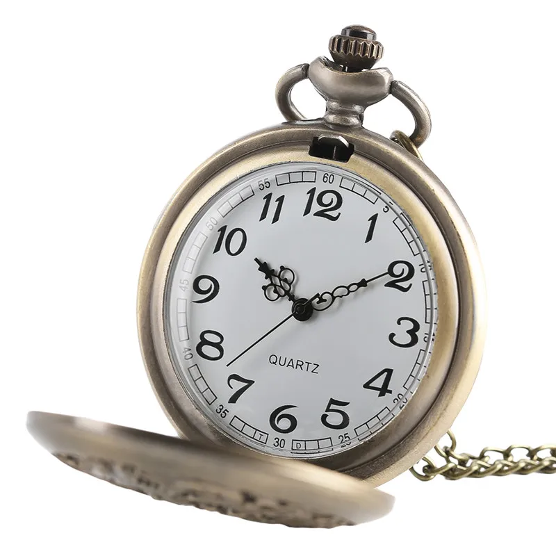 

Half Hunter Classic Bronze Hollow Dragon & Phoenix Design Quartz Fob Pocket Watch With Necklace Chain Fashion Pendant Clock Gift