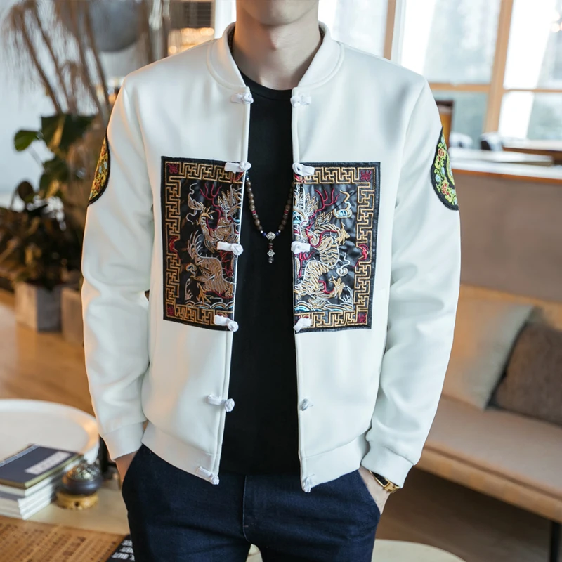 Осенняя мужская куртка новый стиль Ретро вышитый дракон халат на пуговицах хит