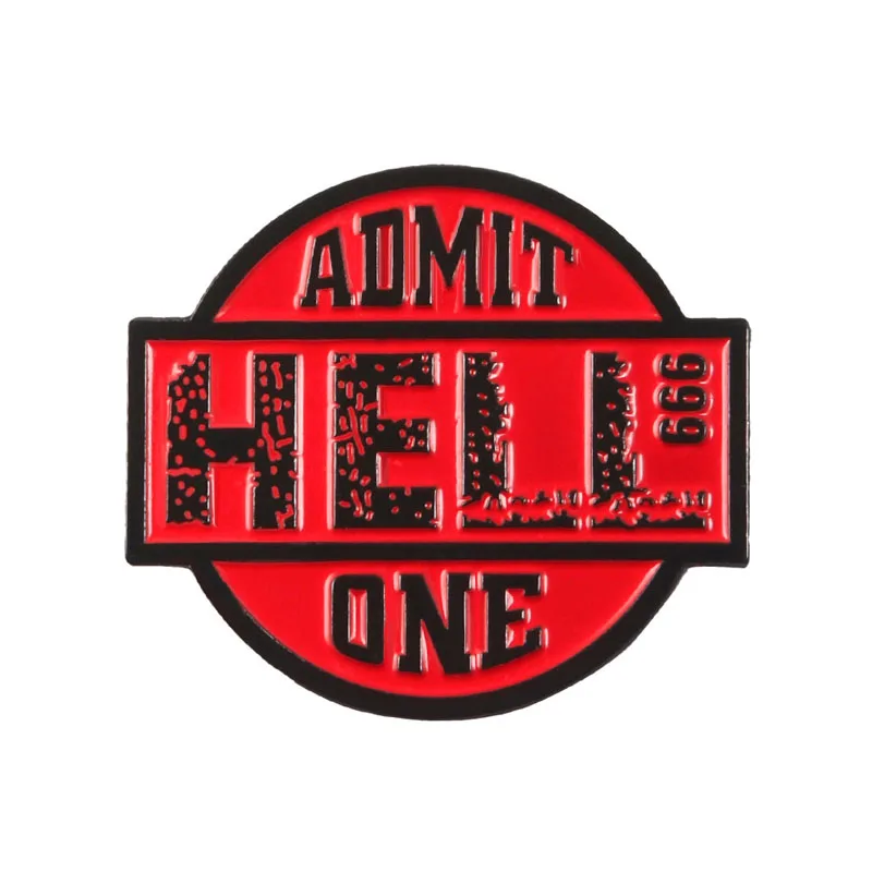 Эмалированная брошь в стиле панк с надписью Hell Recognition красный и черный круглый