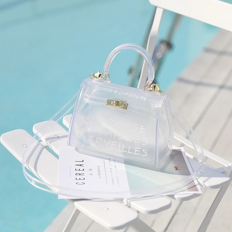 SWDF 2018 PVC Transparent Women Handbag Clear Jelly Bag Candy Color Tote Designer Plastic Letter Printing Crossbody | Багаж и сумки
