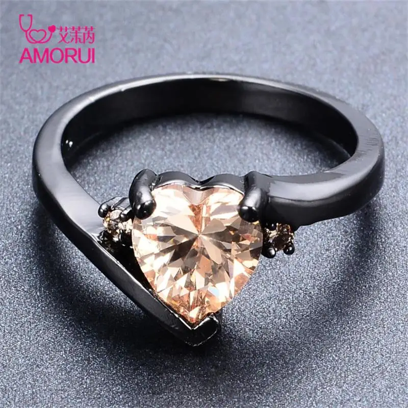AMORUI сердце с украшением в виде кристаллов женские вечерние кольца медные черного