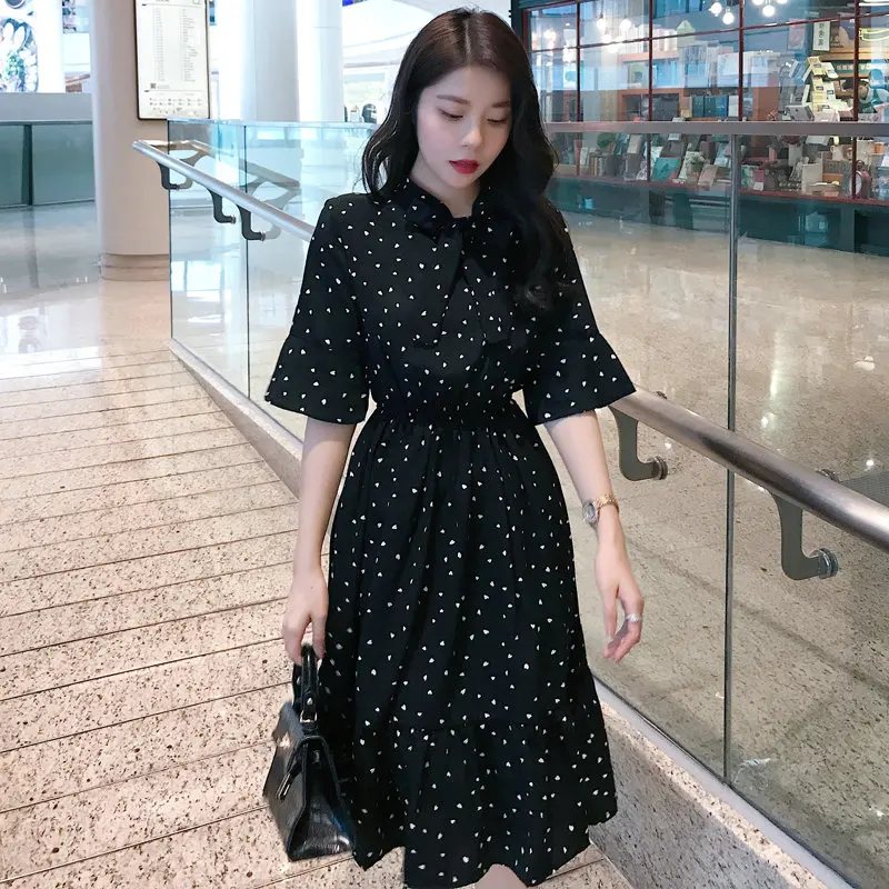 Summer Women's Dress 2019 Casual High Elastic Waist A-line Vintage Party Dresses Ladies Bow Floral Print Boho Chiffon Sundress | Женская