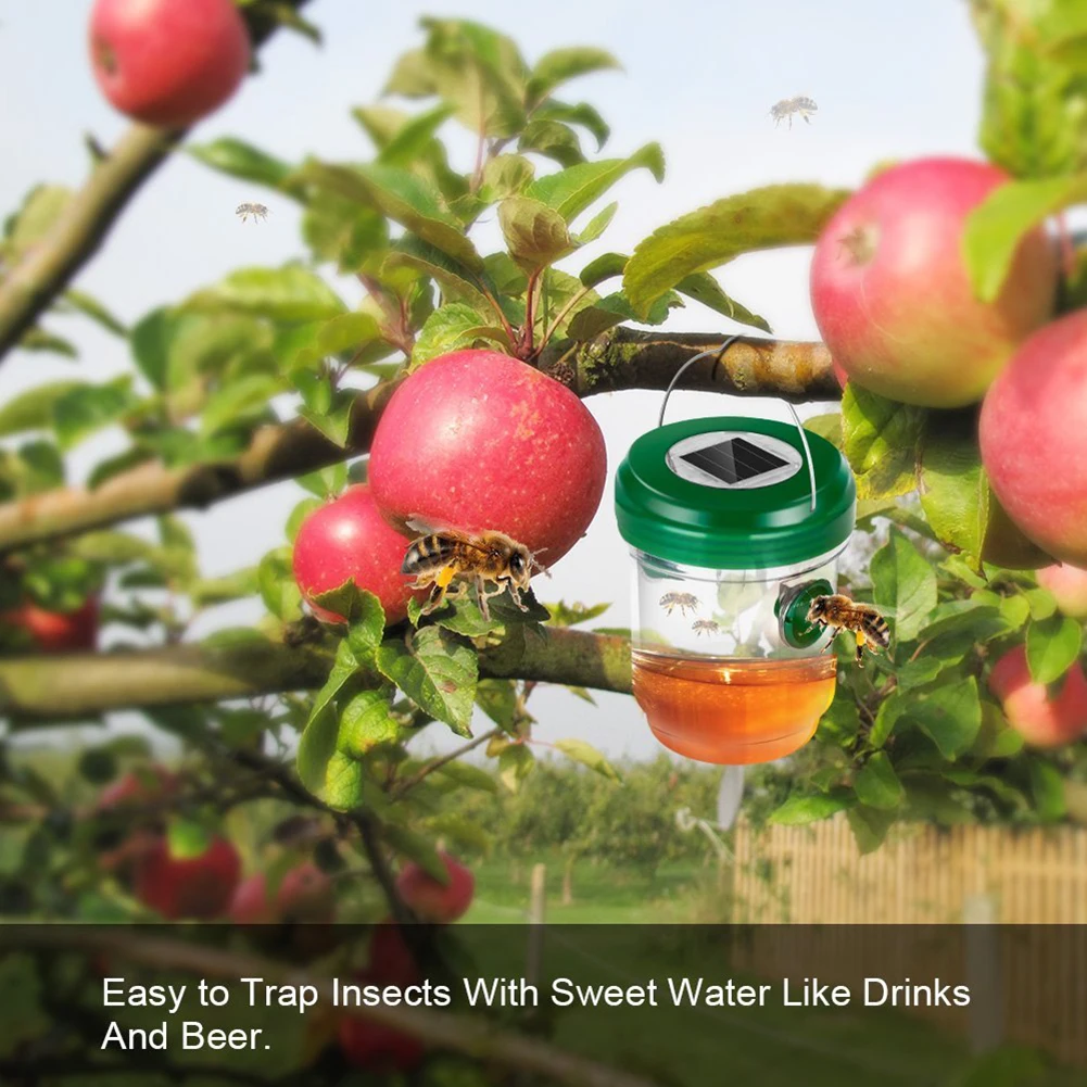 LED Solar Powered Ultraviolet LED Light Pest Reject Insects Flies Hornet Catcher Bee Traps Hanging On Tree Garden Tool DropShip