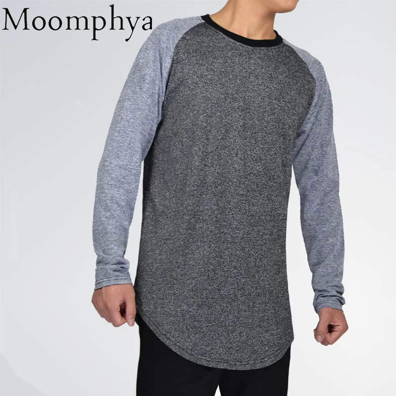 Moomphya/Хип хоп футболка Для мужчин с длинными рукавами S лоскутное рукав футболки