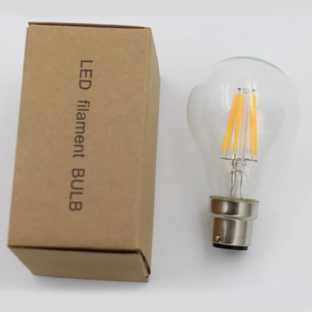 

B22 4W 8W Vintage LED Filament Light Bulbs A19/A60 Edison Light Lamps Warm White 220V 2700K Dimmable Led Lamp For Home Lighting