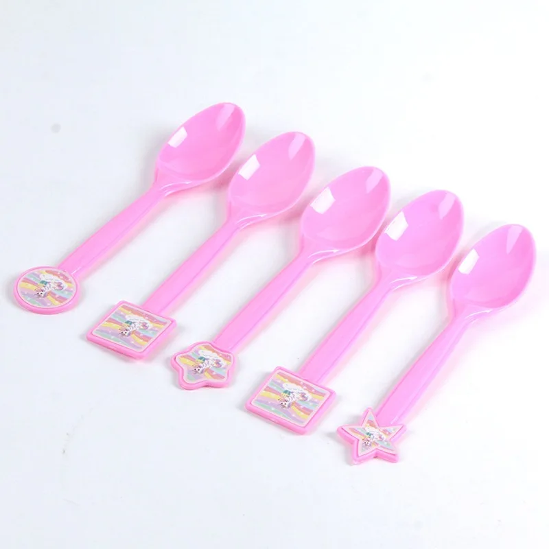6pcs Spoon Вечерние наборы посуды в виде единорога на день рождения, бумажные чашки, тарелка, салфетка, украшение для вечеринки на день рождения, вечерние принадлежности для девочек - Цвет: 6pcs Spoon