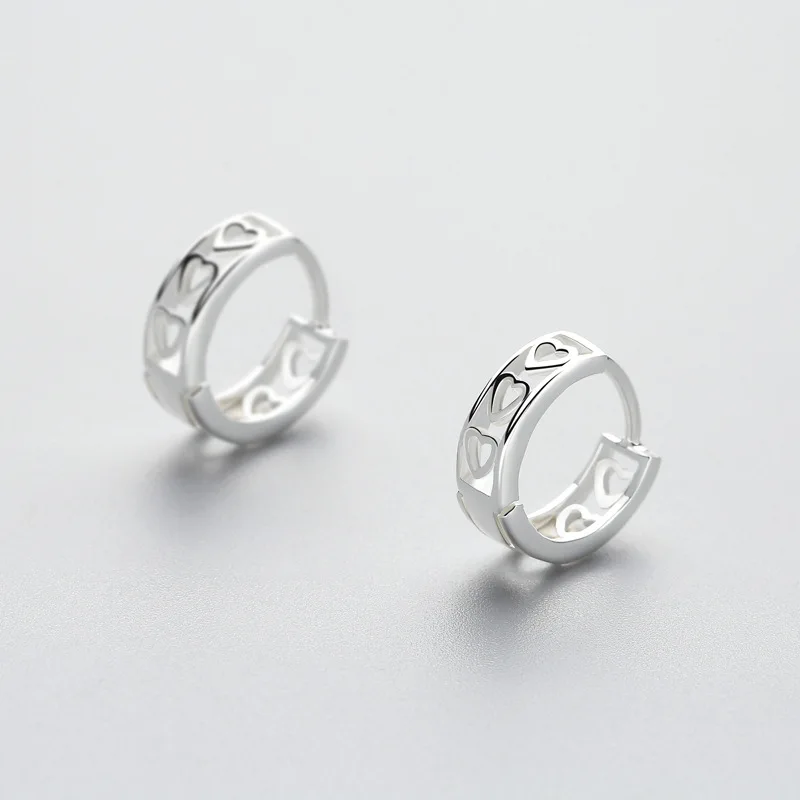 INZATT Real 925 Sterling Silver Hoop Earrings Cute Heart Pattern Trendy For Samll Women Accessories Jewelry Girlfriend Gift | Украшения и