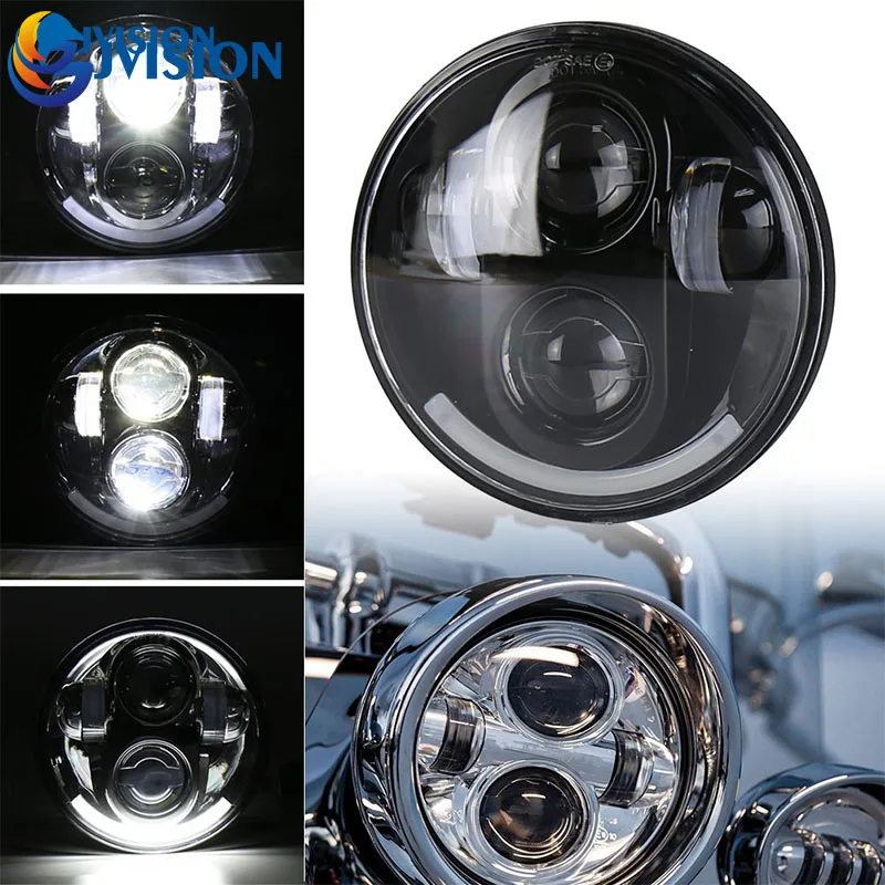 

Round 5.75 Inch Projector LED Headlamp Halo Ring Headlight High/Low Dual Beam H4 LED Light For Harley Sportster Fatboy Touring