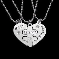 3 pcset best friend forever bff heart shaped triple pendant necklaces sets for men women christmas gift necklace wholesale