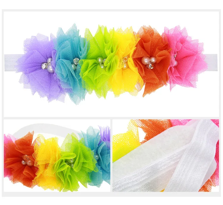 

retail Elastic Headbands with 6 gauze flowers girls hair accessories kids rose flower hairbands headwear