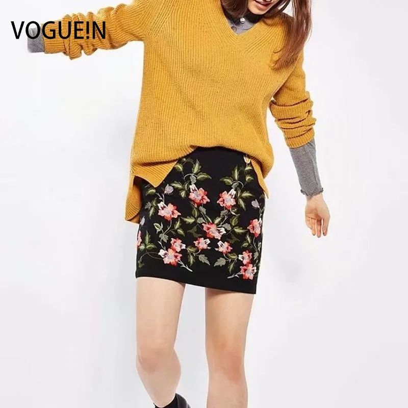 VOGUE! Новая женская сексуальная черная мини юбка с цветочной вышивкой Размер SML