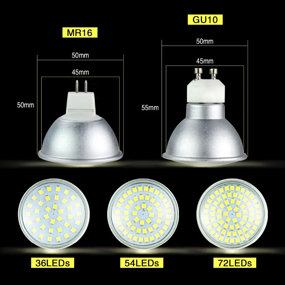Светодиодный точечный светильник GU10 MR16 светодиодный 220 В 110 SMD2835 алюминиевый 12 GU5.3