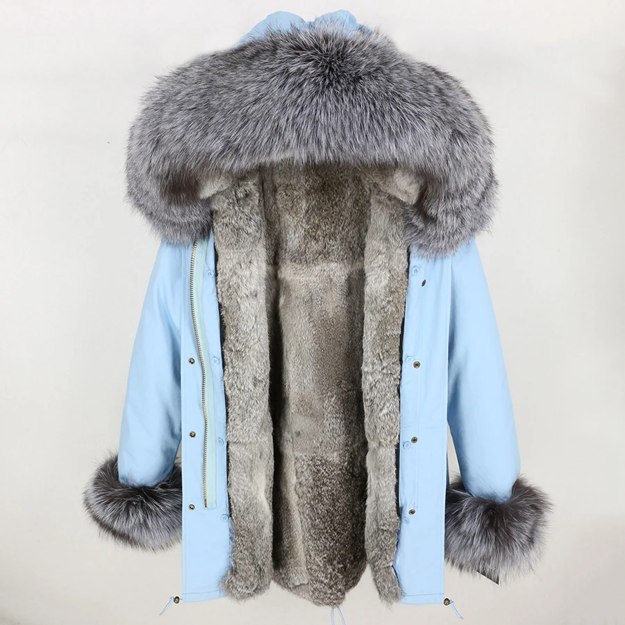 4 OFTBUY новая зимняя куртка женская длинная парка Воротник из меха серебристой лисы с капюшоном Толстая теплая верхняя одежда с подкладкой из меха кролика уличная одежда Новинка - Цвет: 4