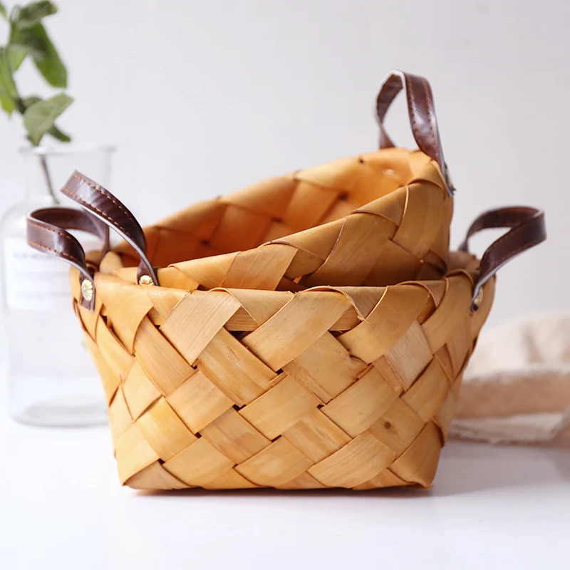 Креативные деревянные тканые корзины ручной работы с ручкой для хранения овощей