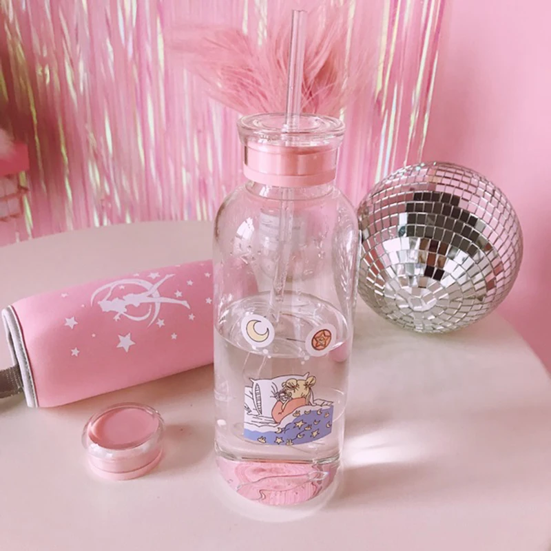 Мультяшная бутылка прозрачная стеклянная для воды Студенческая кемпинга с