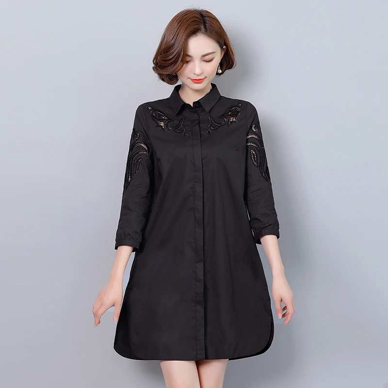 2017 plus size woman clothes fashion office lady long sleeves cotton hollow out lace blouse shirt for 47.5-100kg femme |