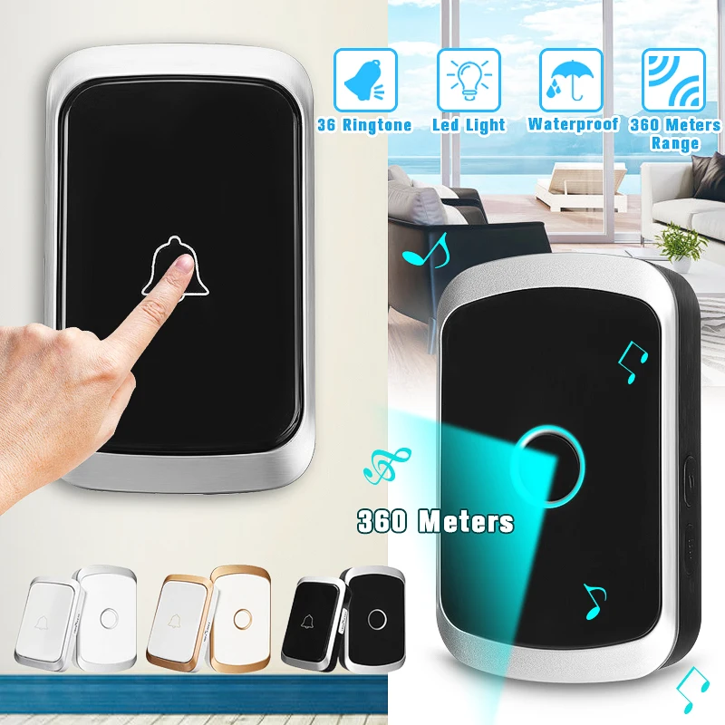 360 м дистанционный Водонепроницаемый светодиодный беспроводной дверной звонок 36