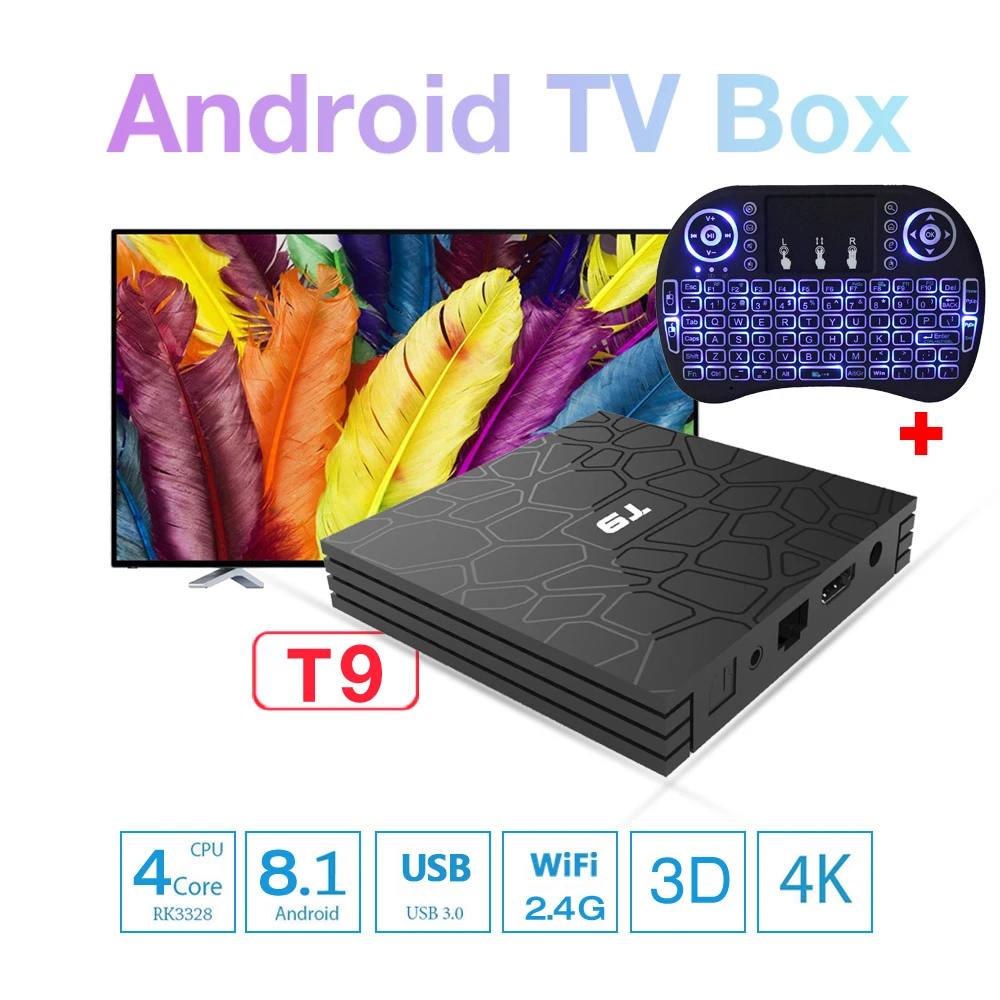 T9 Android 8.1 large memory 4GB+32GB Multimedia player WIFI 2.4G Quad Core PK3288 Smart TV BOX | Электроника