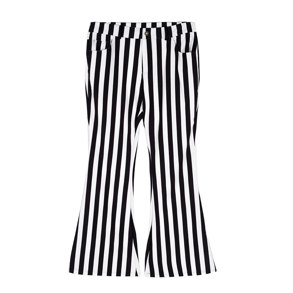 Adult Men Vintage Striped Long Pants Male Retro Mid Waist Elastic Flares Trousers Homme Party Stage Dance Costume Club Clothing