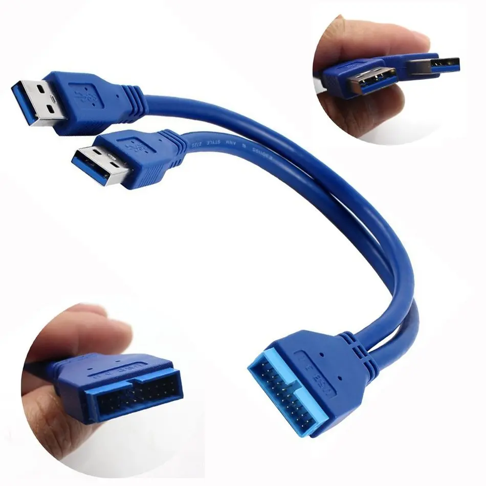 Двойной 2-портовый USB 3 0 тип A штыревой разъем адаптер Шнур 20Pin папа материнская