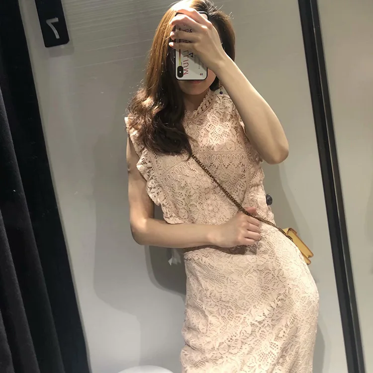 Vestidos, кружевное платье, элегантное, розовое, женское, с вырезом, тонкое, для выпускного, для офиса, для вечеринки, летнее,, повседневное, длинное платье