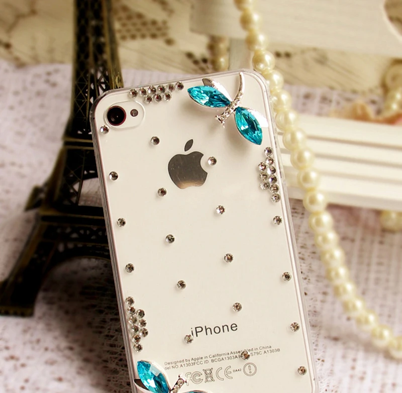 2016 Crystal rhinestones Silver Flower Blue dragonfly Cover diamond case For Huawei P8 LITE |